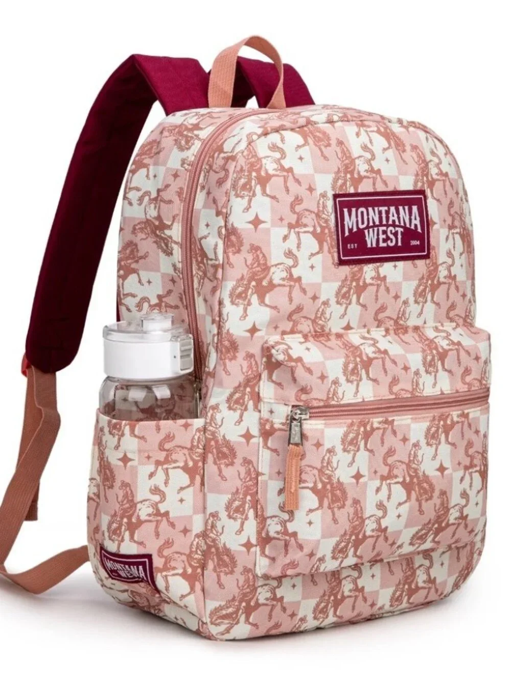 Montana West Bucking Cowgirl Print Backpack -2Pcs Set - Pink